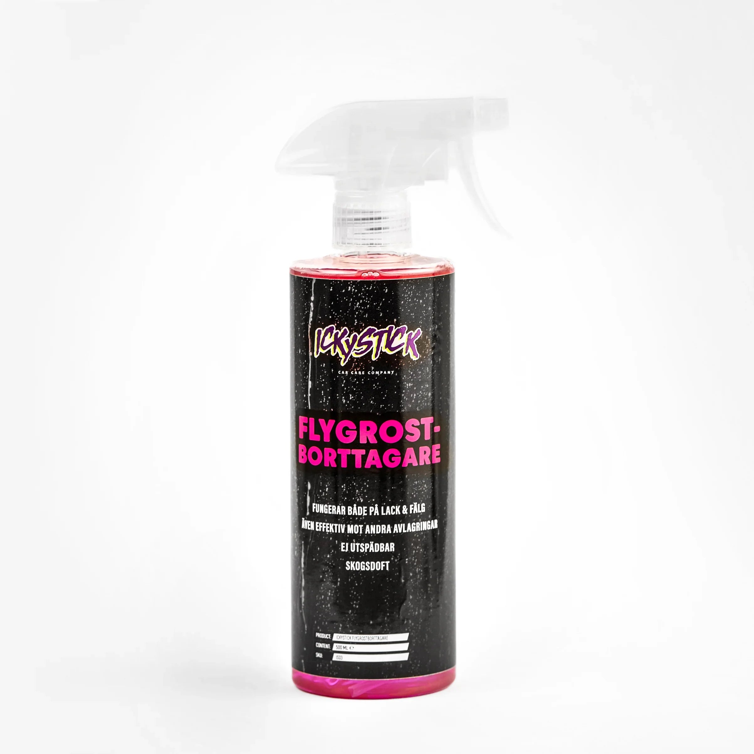 Flygrostborttagare spray bottle for car care, iron remover, black label, isolated on white