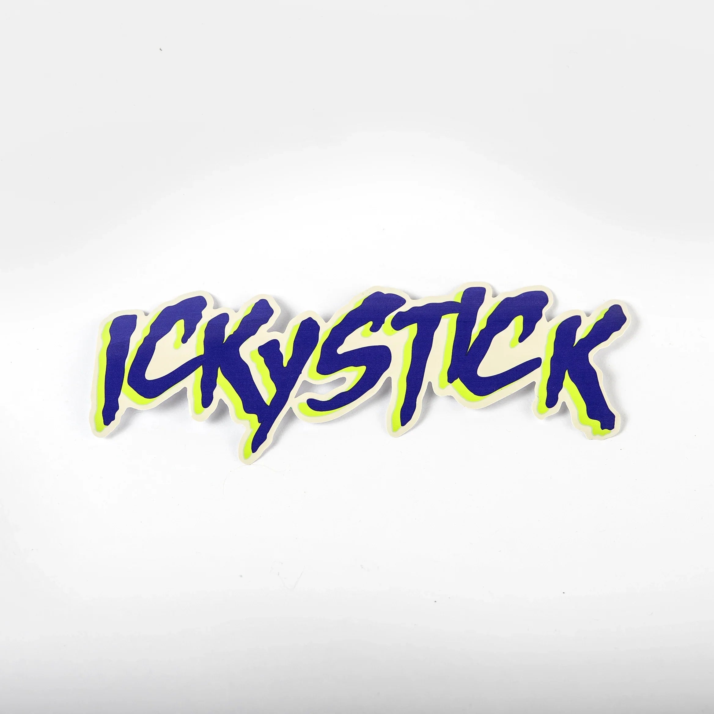 Ickystick blue and yellow graffiti-style sticker on white background