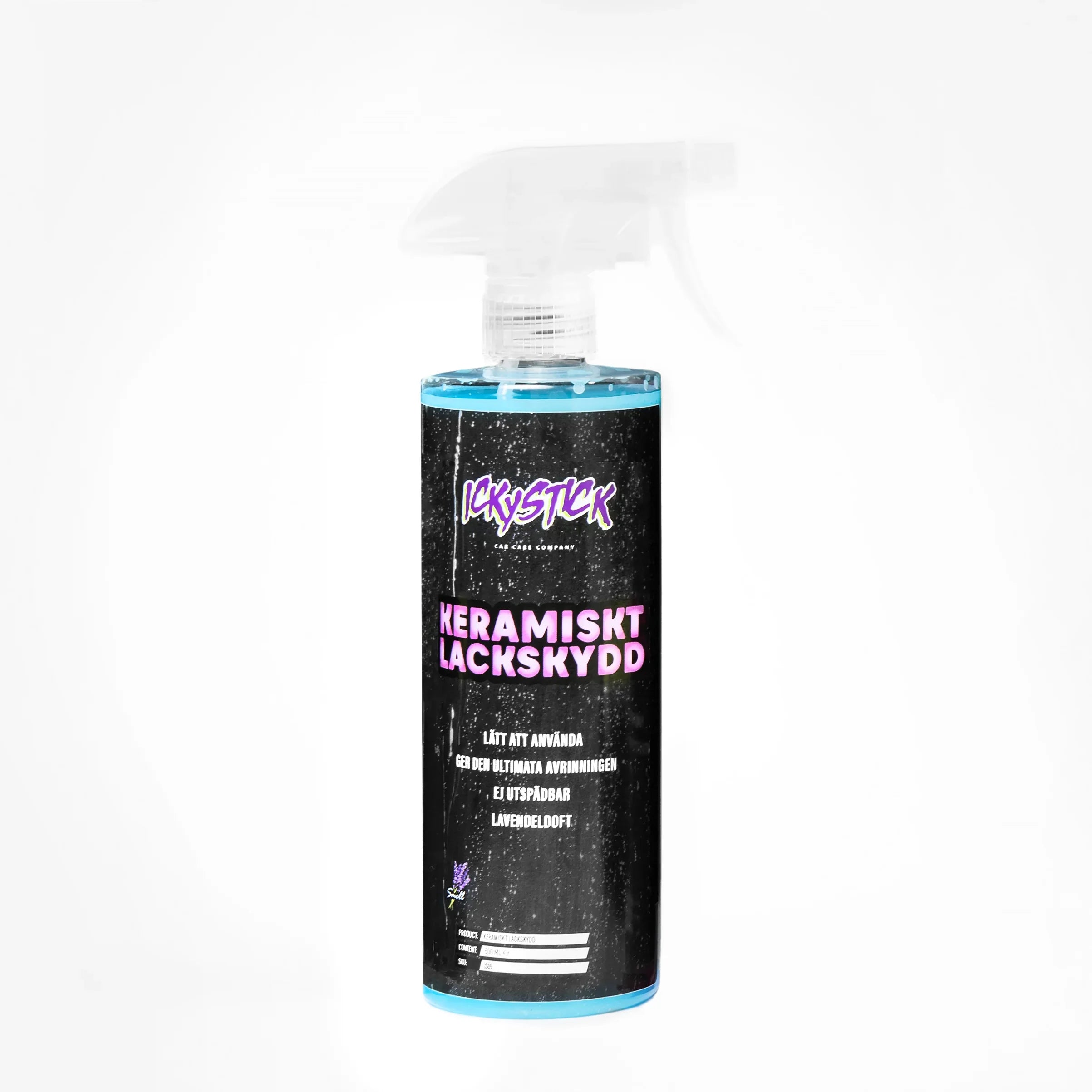 Ceramic paint protection spray bottle for car care with black label and blue liquid